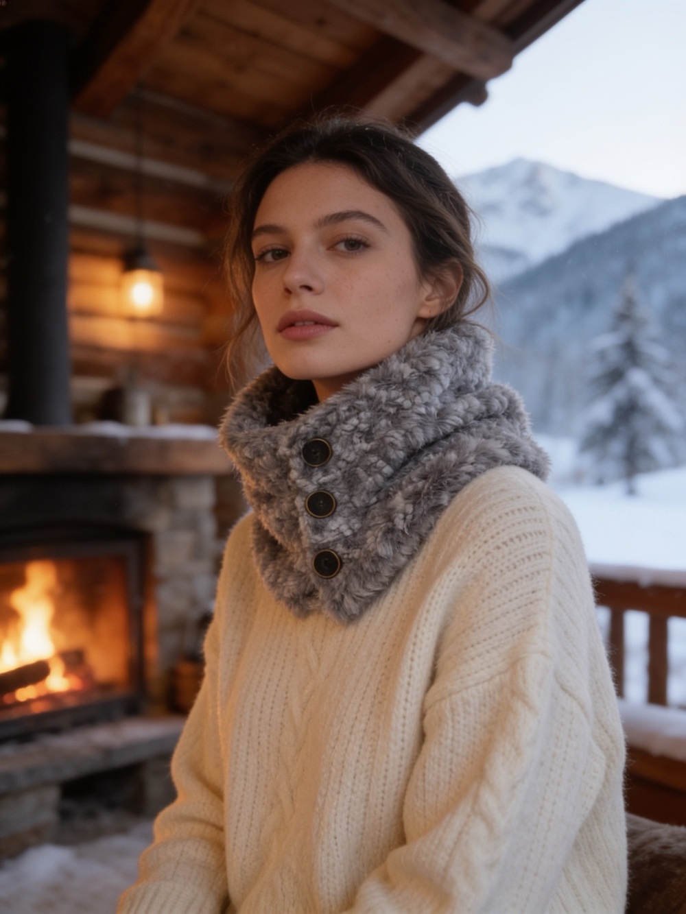 Simply Noelle Gray Faux-Shearling Button Neck Warmer